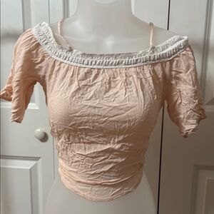 Forever 21 Orange and Pink Puff Sleeve Crop Blouse